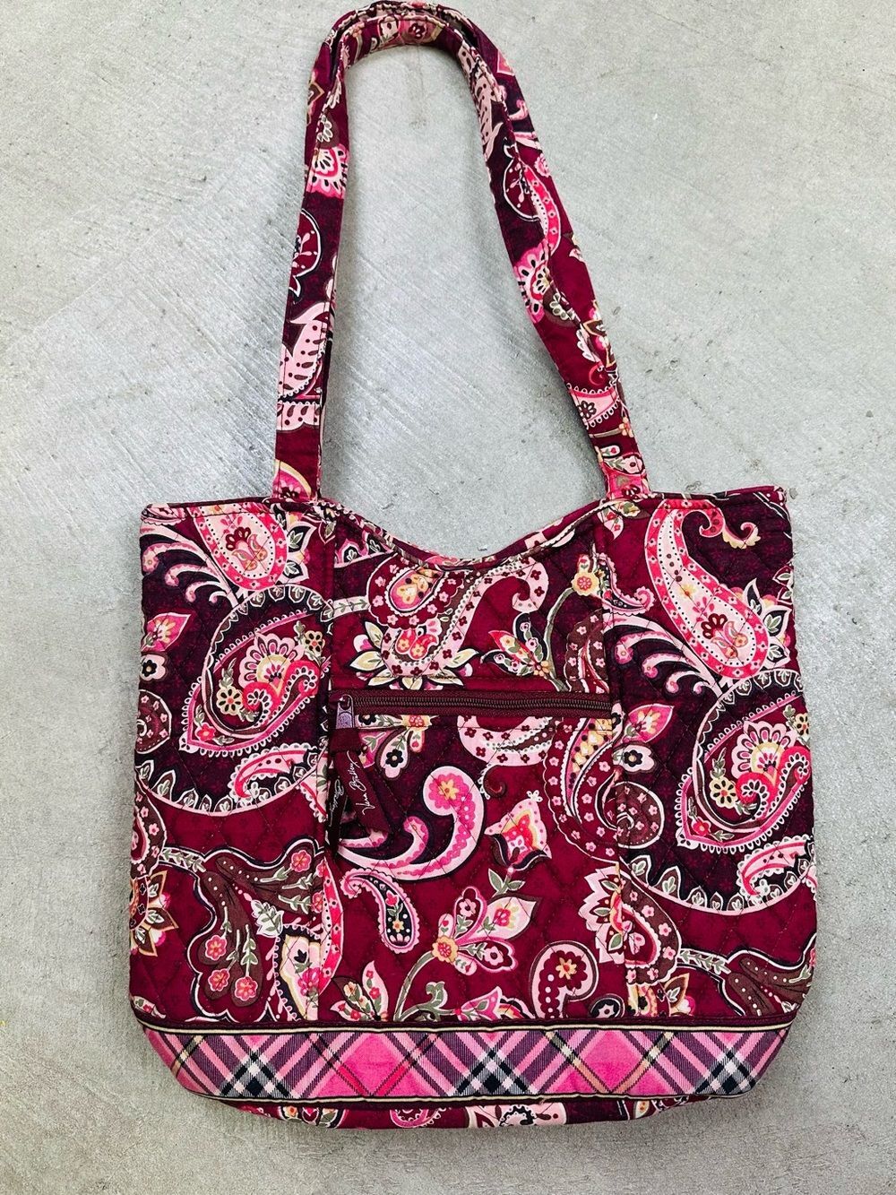 Vera Bradley Quilted Burgundy Pink Paisley Tote Purse Shoulder Bag Pockets